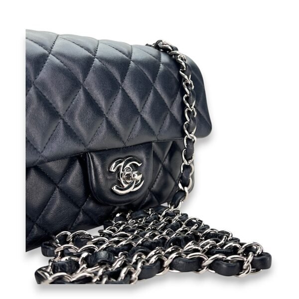 Classic Flap Mini Rectangle Navy Shoulder Bag in Lambskin, Silver hardware - Image 9