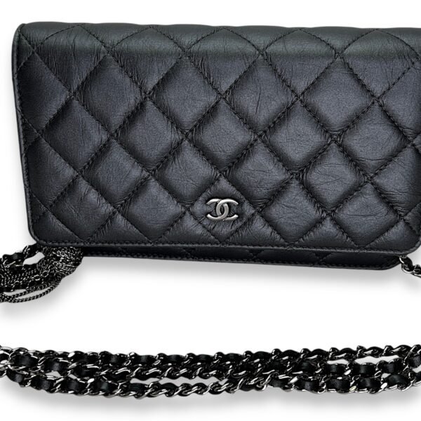 Classic Grey Wallet on Chain in Calfskin, Gunmetal hardware - Image 7