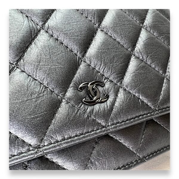 Classic Grey Wallet on Chain in Calfskin, Gunmetal hardware - Image 8