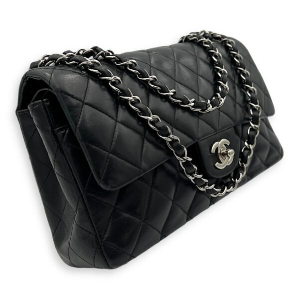 Classic Medium Black Crossbody Bag in Lambskin, Silver hardware - Image 3
