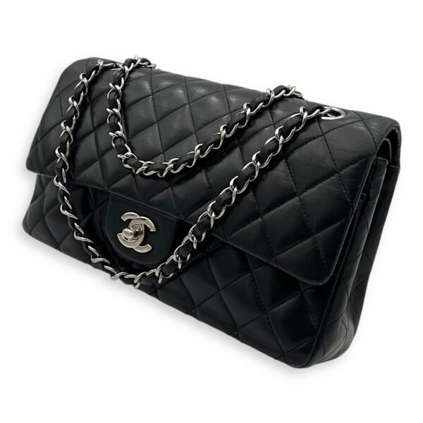 Classic Medium Black Crossbody Bag in Lambskin, Silver hardware - Image 4