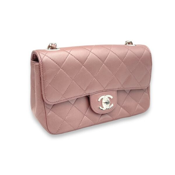Classic Mini Pink Shoulder Bag in Lambskin, Silver hardware - Image 3