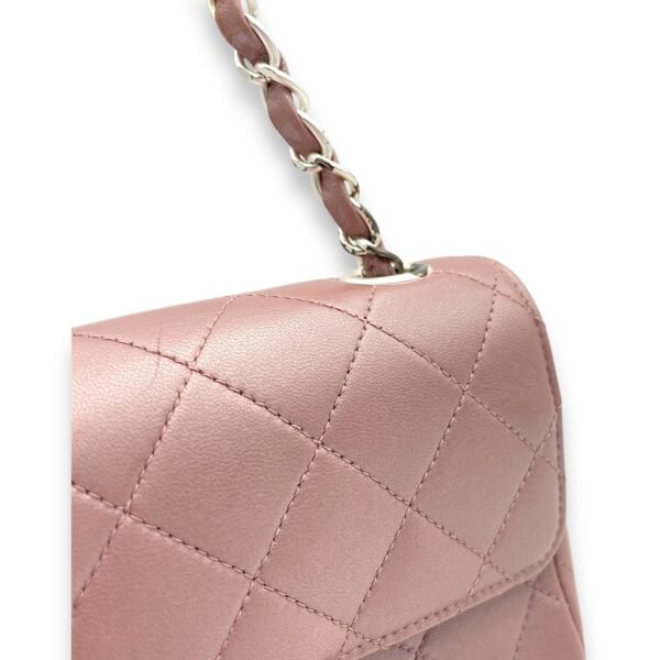 Classic Mini Pink Shoulder Bag in Lambskin, Silver hardware - Image 9