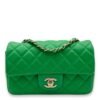 Classic Mini Rectangular Green Crossbody Bag in Lambskin, Gold hardware