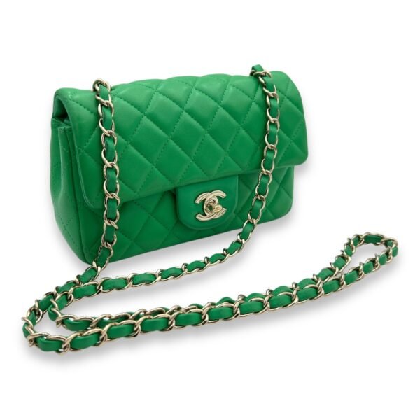 Classic Mini Rectangular Green Crossbody Bag in Lambskin, Gold hardware - Image 11