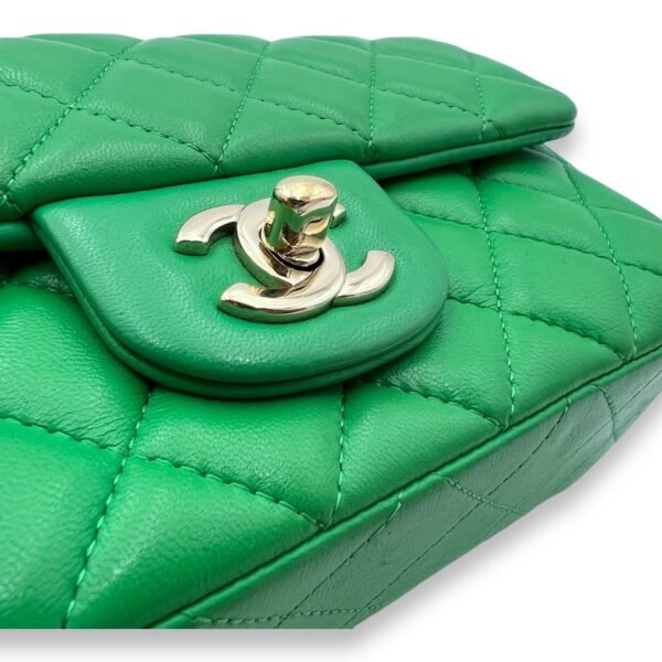 Classic Mini Rectangular Green Crossbody Bag in Lambskin, Gold hardware - Image 6