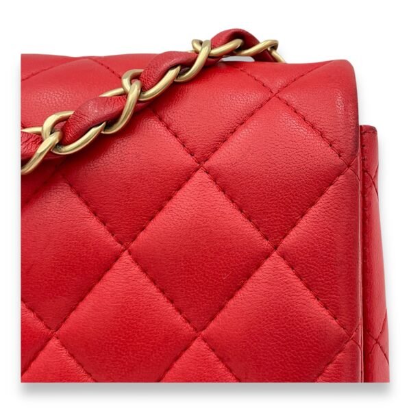 Classic Mini Red Crossbody Bag in Lambskin, Gold hardware - Image 10