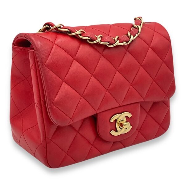 Classic Mini Red Crossbody Bag in Lambskin, Gold hardware - Image 3