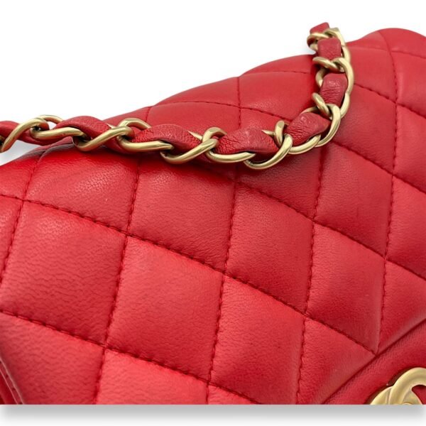 Classic Mini Red Crossbody Bag in Lambskin, Gold hardware - Image 8