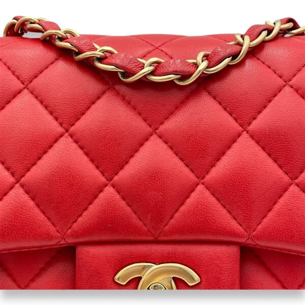 Classic Mini Red Crossbody Bag in Lambskin, Gold hardware - Image 9