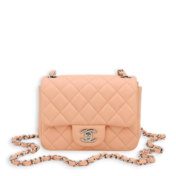 Classic Quilted Square Mini Salmon Pink Shoulder Bag in Lambskin, Palladium hardware - Image 8