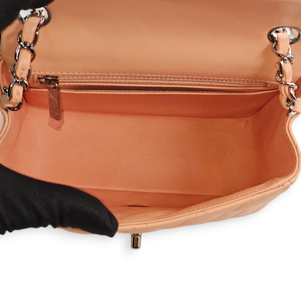 Classic Quilted Square Mini Salmon Pink Shoulder Bag in Lambskin, Palladium hardware - Image 9