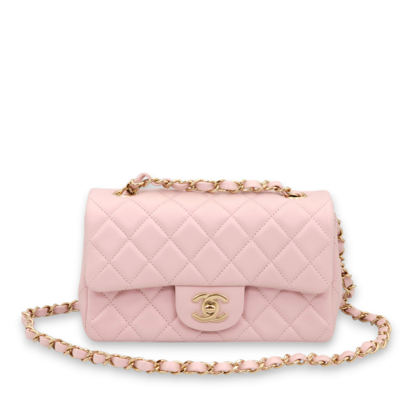 Classic Rectangle Mini Pearly Pink Shoulder Bag in Calfskin, Gold hardware - Image 3