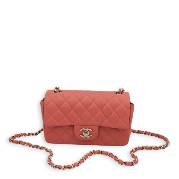 Classic Rectangle Mini Pink Crossbody Bag in Lambskin, Palladium hardware - Image 7