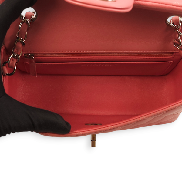Classic Rectangle Mini Pink Crossbody Bag in Lambskin, Palladium hardware - Image 8
