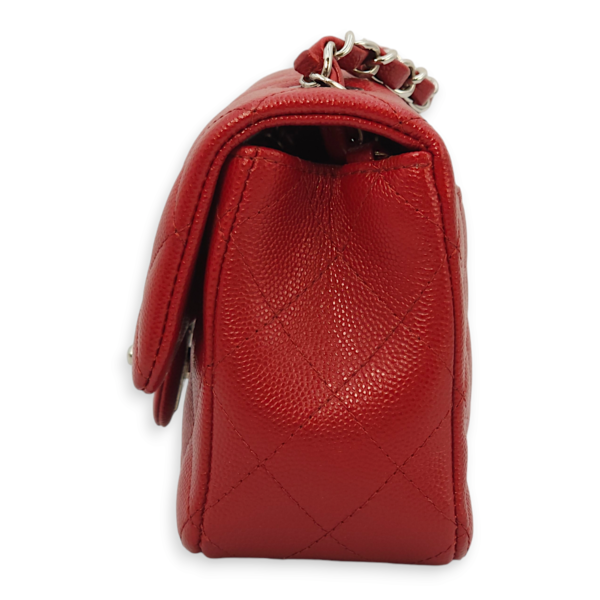 Classic Rectangle Mini Red Crossbody Bag in Caviar Leather, Palladium hardware - Image 4