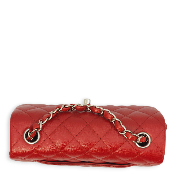 Classic Rectangle Mini Red Crossbody Bag in Caviar Leather, Palladium hardware - Image 7