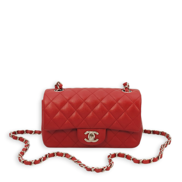 Classic Rectangle Mini Red Crossbody Bag in Caviar Leather, Palladium hardware - Image 8