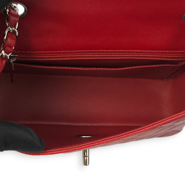 Classic Rectangle Mini Red Crossbody Bag in Caviar Leather, Palladium hardware - Image 9