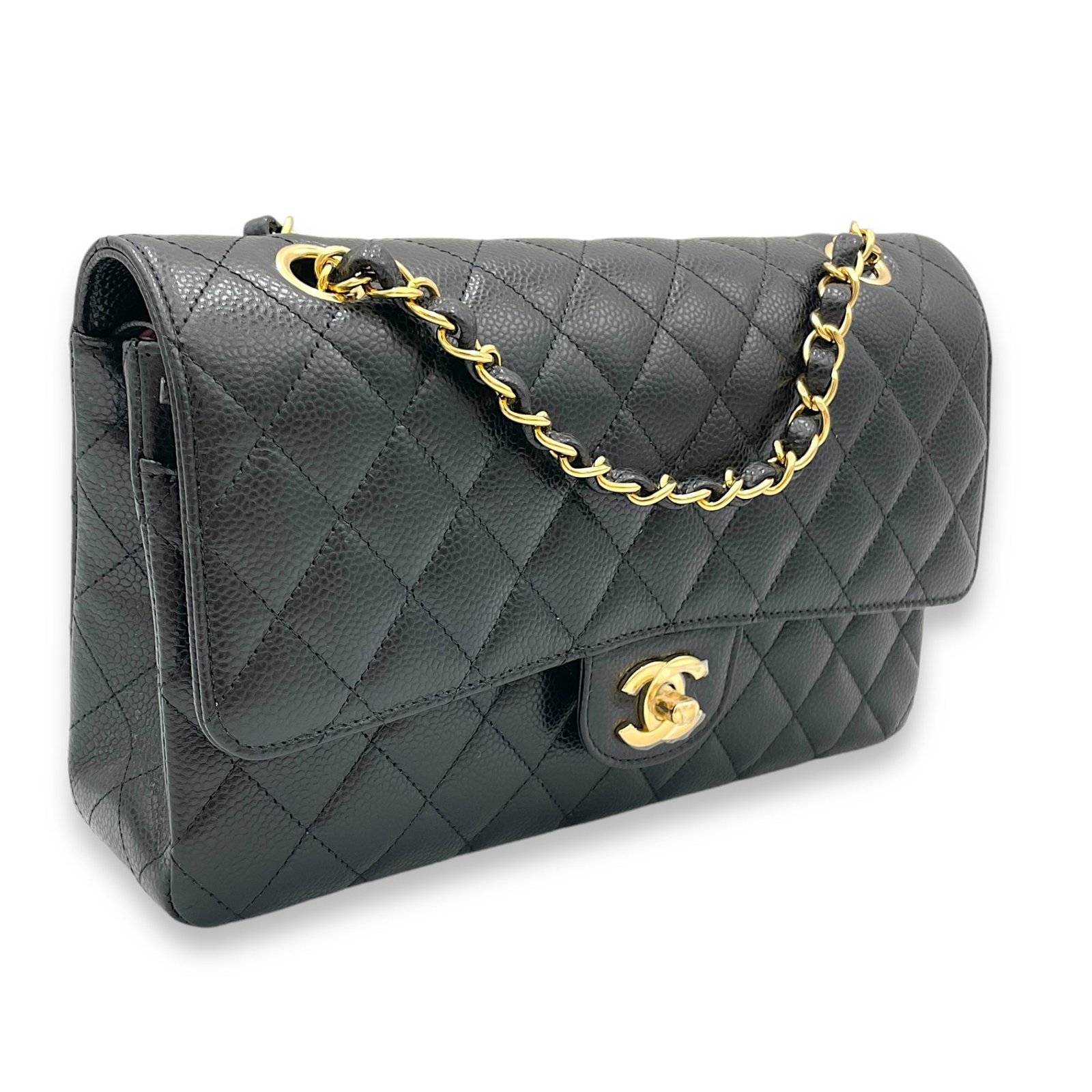 Classic Shoulder Bag Medium Black in Caviar Leather, Gold hardware - Image 3
