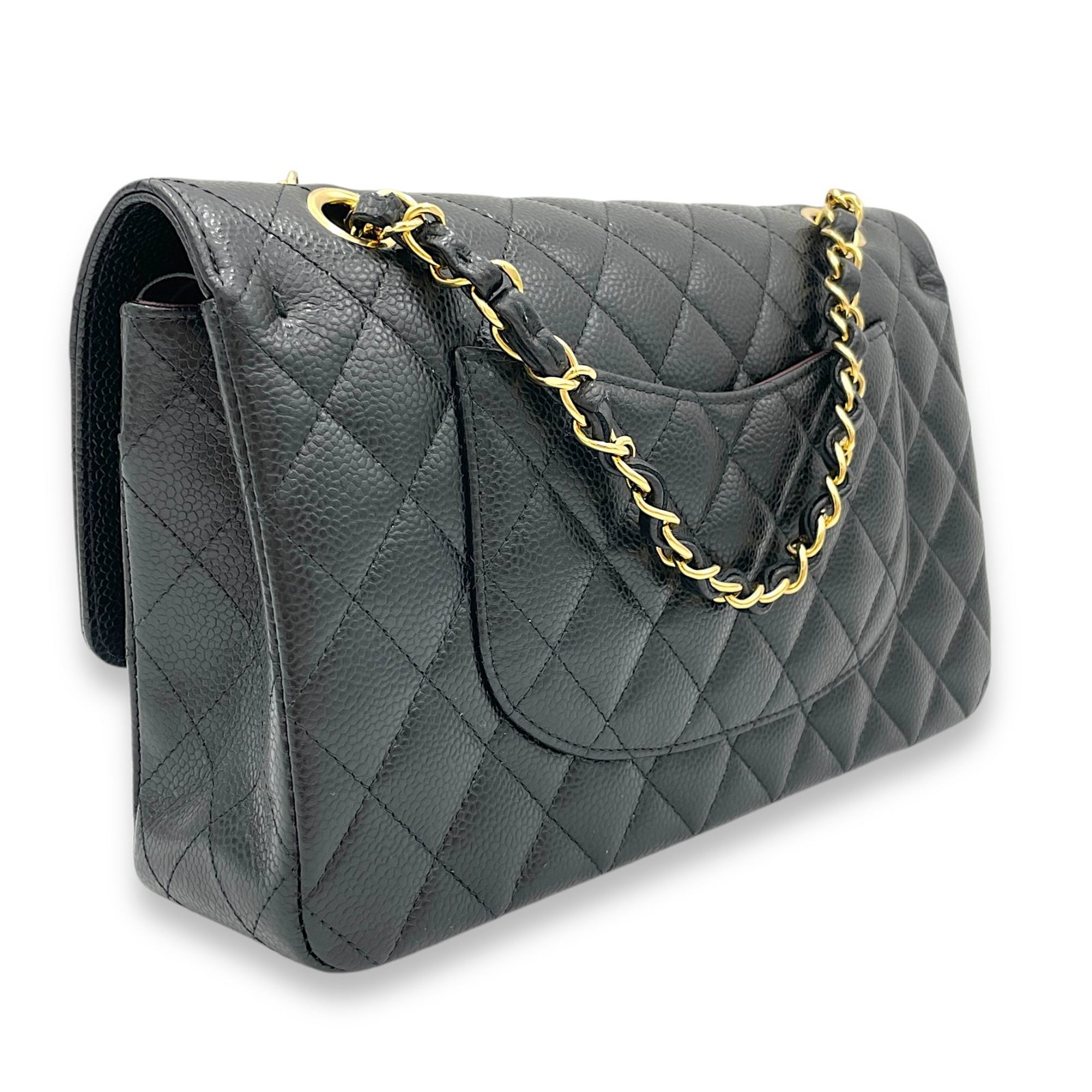 Classic Shoulder Bag Medium Black in Caviar Leather, Gold hardware - Image 4