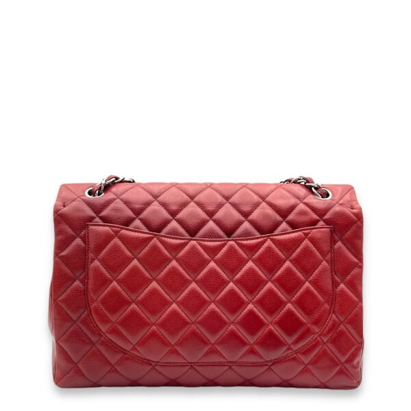 Classic Single Flap Red Shoulder Bag in Caviar Leather, Silver hardware - Image 2