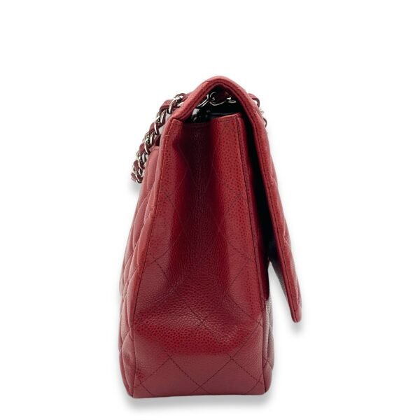 Classic Single Flap Red Shoulder Bag in Caviar Leather, Silver hardware - Image 3