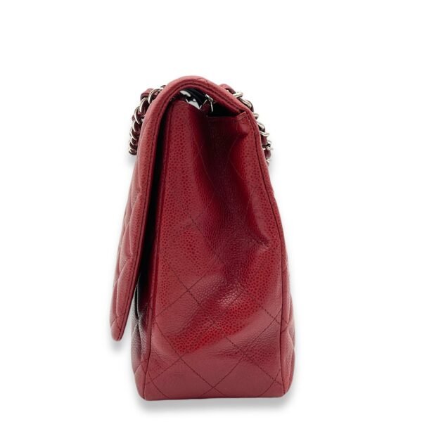 Classic Single Flap Red Shoulder Bag in Caviar Leather, Silver hardware - Image 4