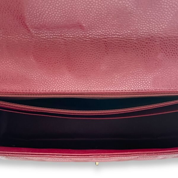 Classic Single Flap Red Shoulder Bag in Caviar Leather, Silver hardware - Image 5