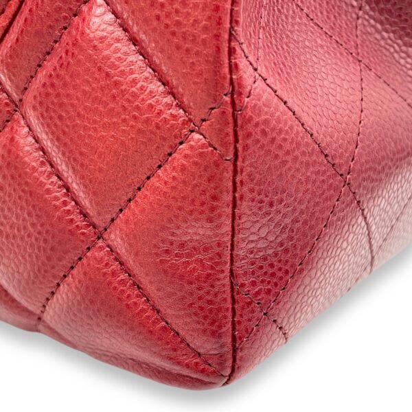 Classic Single Flap Red Shoulder Bag in Caviar Leather, Silver hardware - Image 7