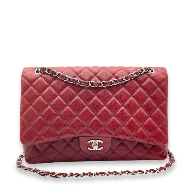 Classic Single Flap Red Shoulder Bag in Caviar Leather, Silver hardware - Image 8