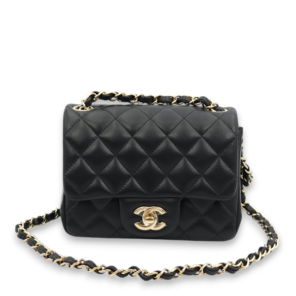 Classic Square Mini Black Shoulder Bag in Lambskin, Gold hardware - Image 3