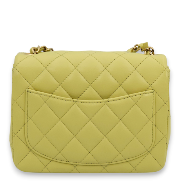 Classic Square Mini Lime Green Shoulder Bag in Lambskin, Gold hardware - Image 2
