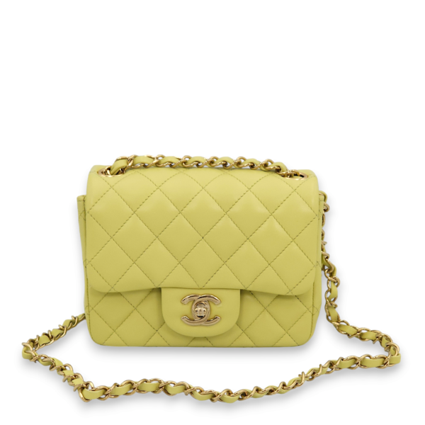 Classic Square Mini Lime Green Shoulder Bag in Lambskin, Gold hardware - Image 3