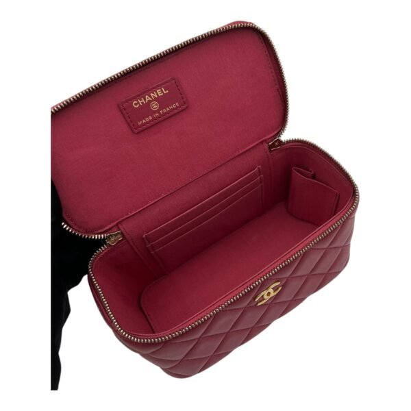 Classic Vanity Small Red Top Handle Bag in Lambskin, Gold hardware - Image 10
