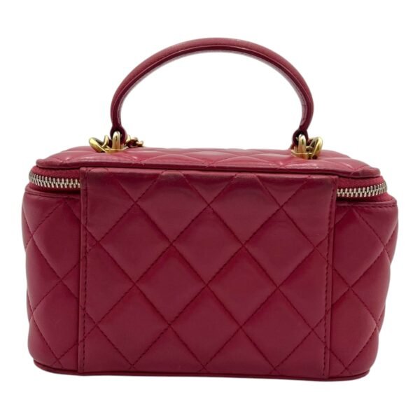 Classic Vanity Small Red Top Handle Bag in Lambskin, Gold hardware - Image 2