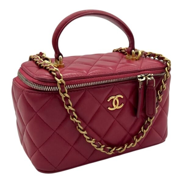 Classic Vanity Small Red Top Handle Bag in Lambskin, Gold hardware - Image 3