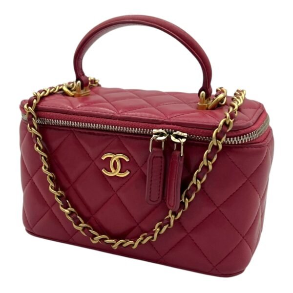 Classic Vanity Small Red Top Handle Bag in Lambskin, Gold hardware - Image 4