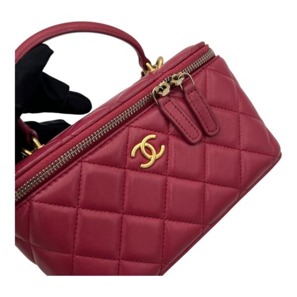 Classic Vanity Small Red Top Handle Bag in Lambskin, Gold hardware - Image 6
