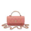 Clutch On Chain Pink Top Handle Bag in Lambskin, Gold hardware - Image 3