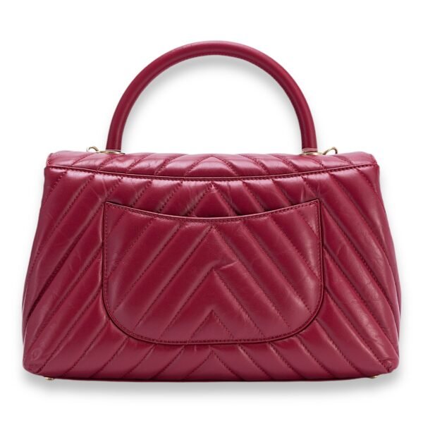 Coco Chevron Small Red Top Handle Bag in Calfskin, Gold hardware - Image 2