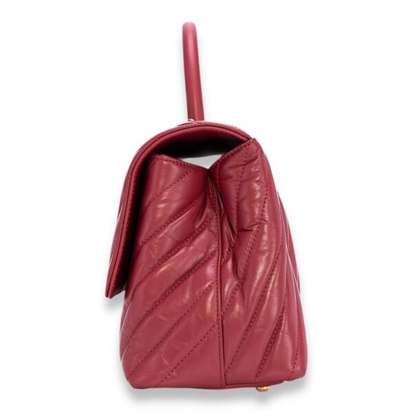 Coco Chevron Small Red Top Handle Bag in Calfskin, Gold hardware - Image 3