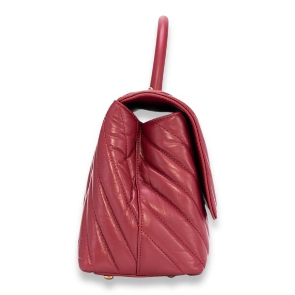 Coco Chevron Small Red Top Handle Bag in Calfskin, Gold hardware - Image 4