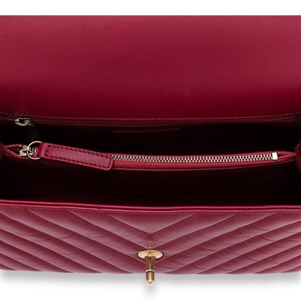 Coco Chevron Small Red Top Handle Bag in Calfskin, Gold hardware - Image 8