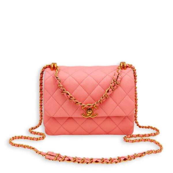 Coco First Flap Pink Shoulder Bag in Caviar Leather, Gold hardware - Image 7