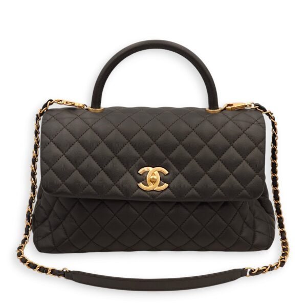 Coco Large Black Top Handle Bag in Caviar Leather, Gold hardware - Image 14