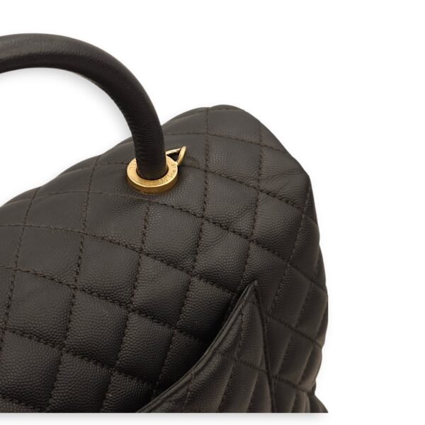 Coco Large Black Top Handle Bag in Caviar Leather, Gold hardware - Image 5