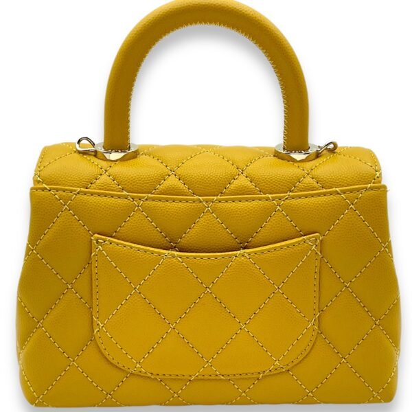 Coco Mini Mustard Yellow Top Handle Bag in Caviar Leather, Gold hardware - Image 2