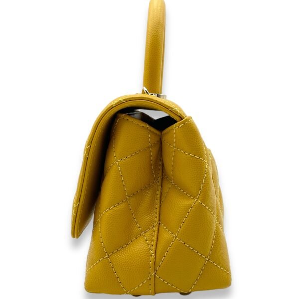 Coco Mini Mustard Yellow Top Handle Bag in Caviar Leather, Gold hardware - Image 3