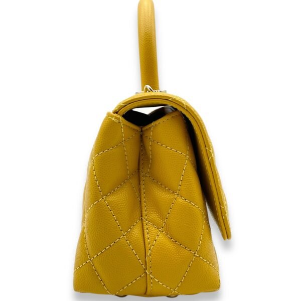 Coco Mini Mustard Yellow Top Handle Bag in Caviar Leather, Gold hardware - Image 4